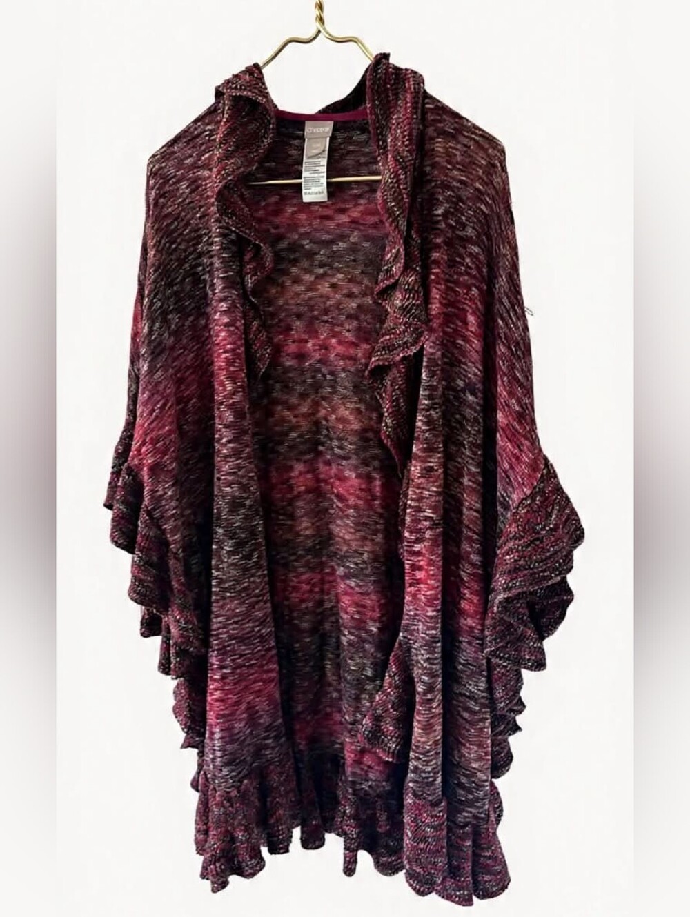 Chico's Marled Ruffle-Edge Open Poncho Boho Fairy‎ Romantic Prairie